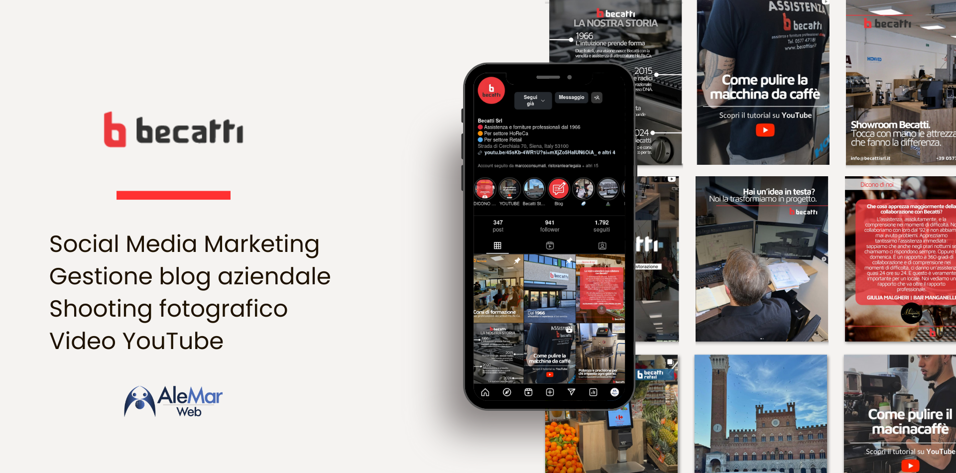 Becatti srl: shooting fotografico, gestione social media, blog aziendale e vide YouTube